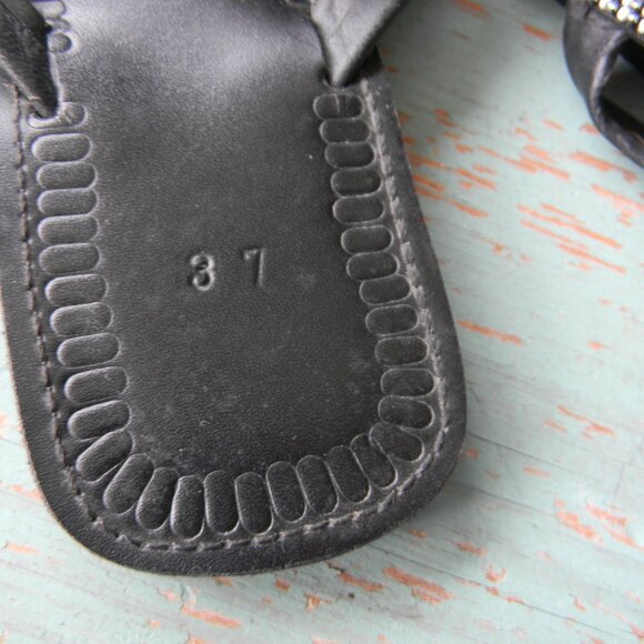 African Beaded Handmade EU 37 NAVY BLUE LEATHER BEADED MEDALLION FLIP FLOPS - Picture 4 of 5